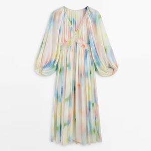 Massimo Dutti Watercolor Maxi Dress Size XS NWT